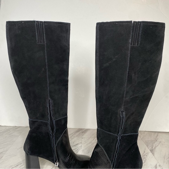 Dolce Vita Fynn Black Suede Crocodile Embossed Leather Heeled Tall Boot 8 - Picture 8 of 16